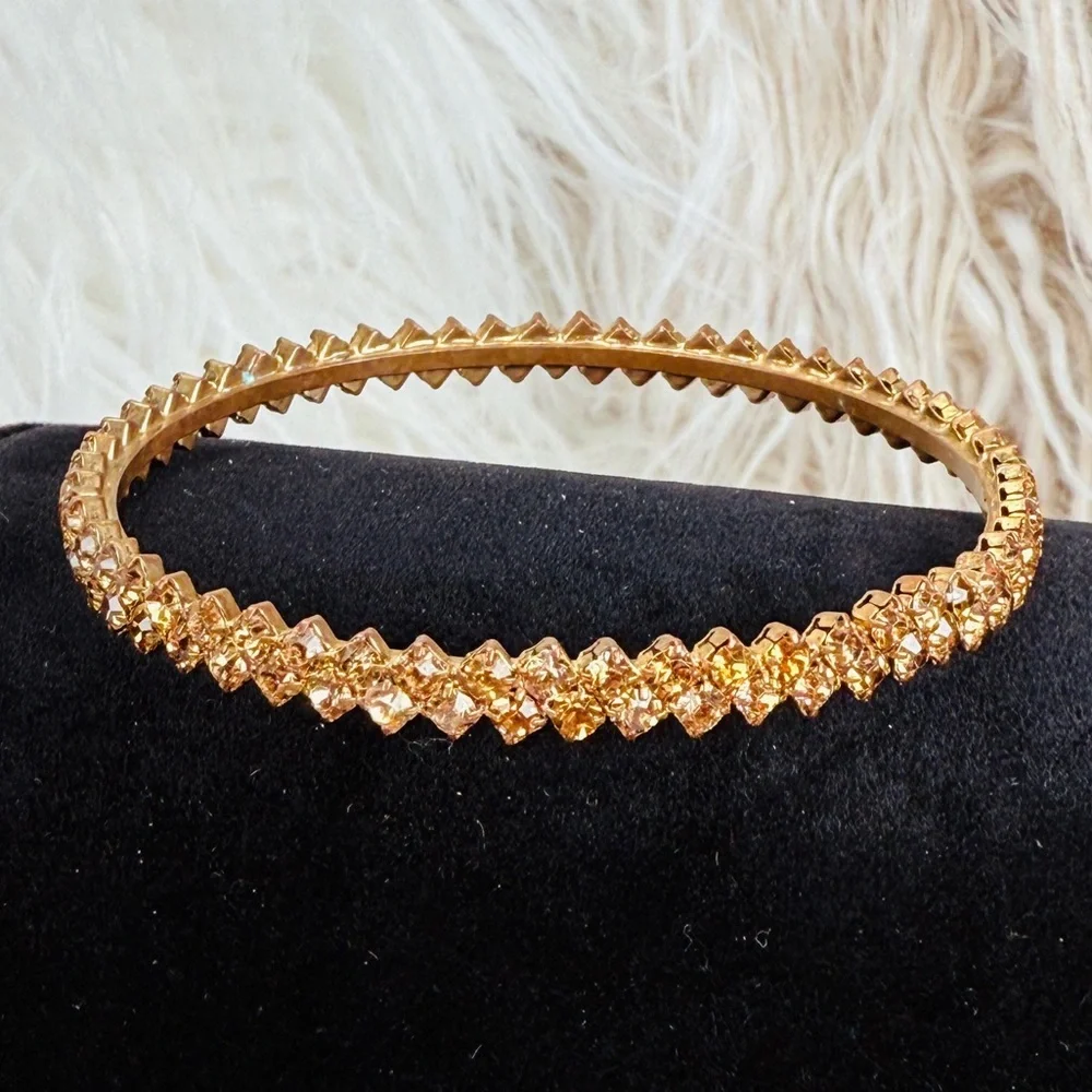 Vintage Amber Colored Crystal Stacking Bangle Bracelet